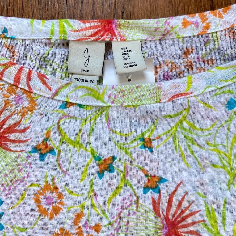 Joie Womens Top Size Large Linen Short Sleeve Tee Shirt Floral Lightweight New - Picture 10 of 12